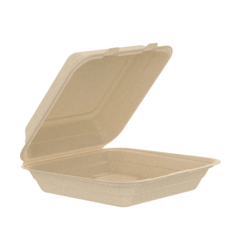 9" PFAS-Free Fiber Hinged Container, Natural - #90FBRHT1