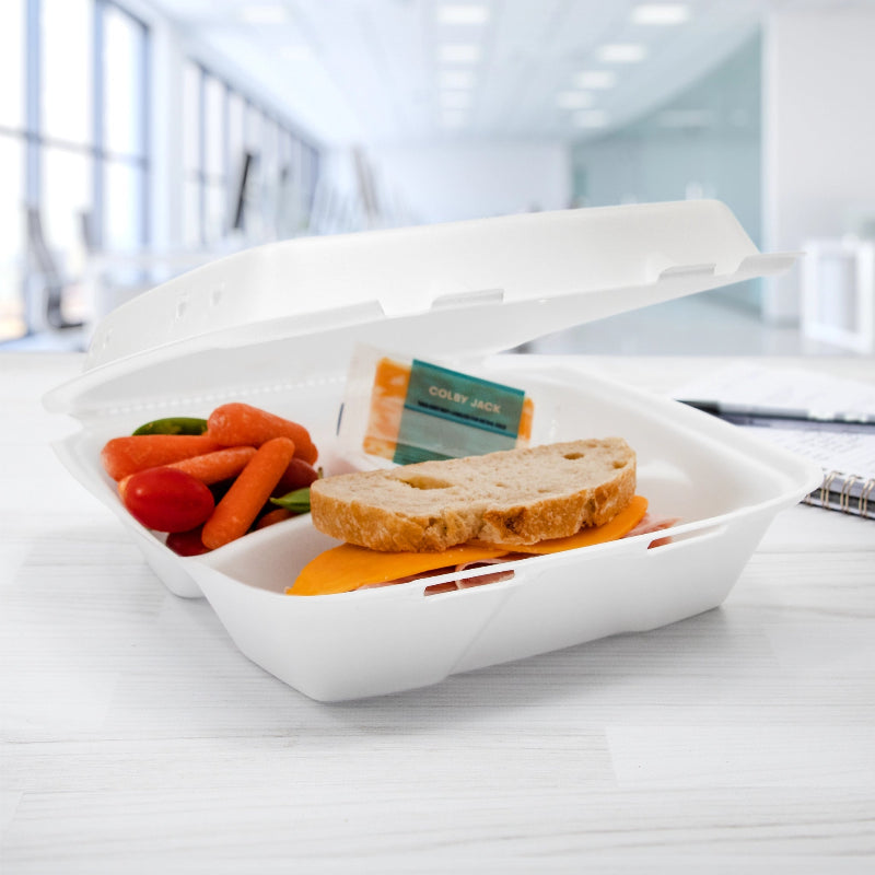 9" XPS Foam 3-Compartment White Container with Vented Removable Lid - #90HTPF3VR