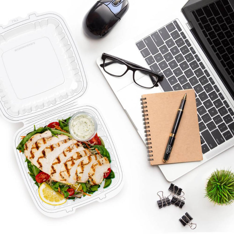 9" Entrée PP Plastic Hinged Clear Container with Vented Lid - #90PPHT1