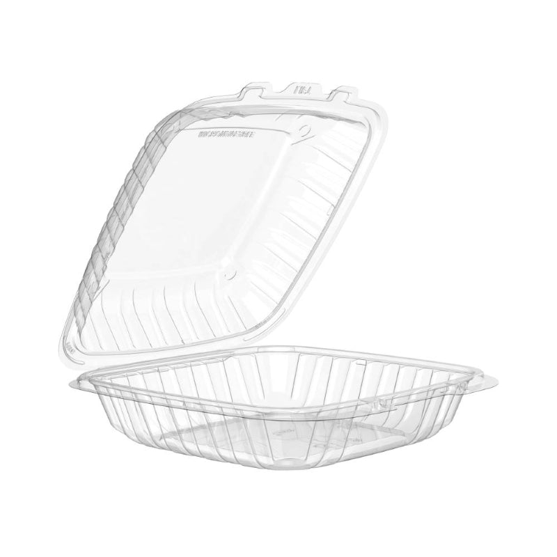 9" Entrée PP Plastic Hinged Clear Container with Vented Lid - #90PPHT1