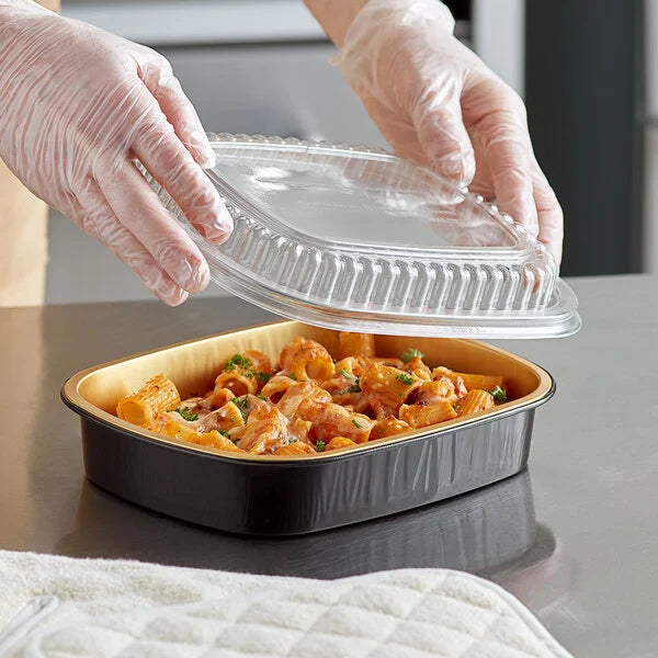 Large 64 oz. Black and Gold Foil Entrée Pan with Dome Lid - #9553PT-50