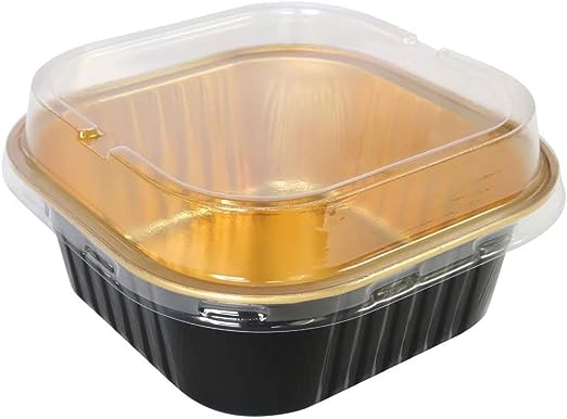 Amazon Overstock 11 oz. Square Foil Dessert Cup with Plastic Lids - 100 Count - #A24P