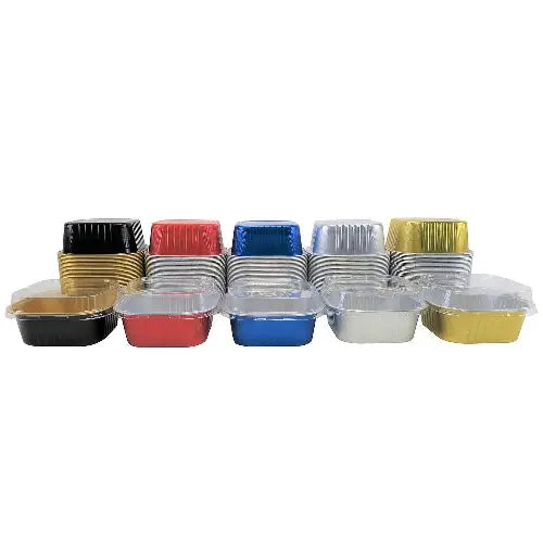 11 oz. Square Foil Dessert Cup with Plastic Lids - #A24P KitchenDance