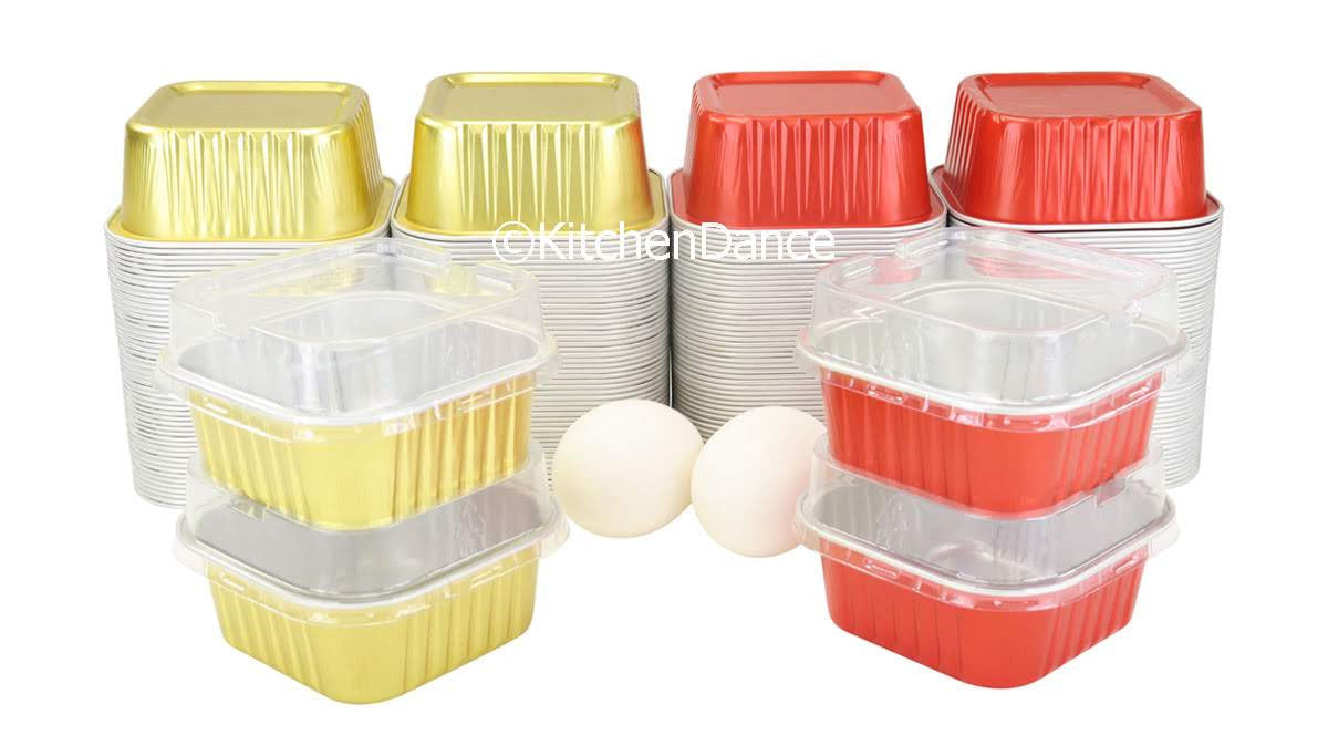 disposable aluminum foil small baking pan, dessert pan with plastic lid 