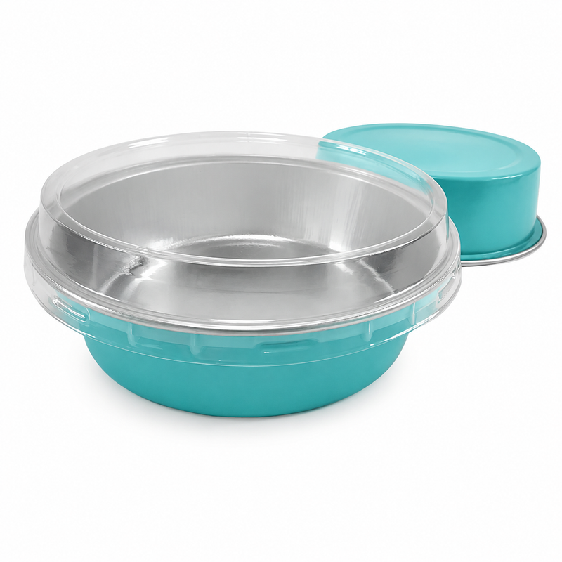 8 oz. Smooth wall Disposable Round Foil Pan with Snap-on Plastic Lid  #A42P