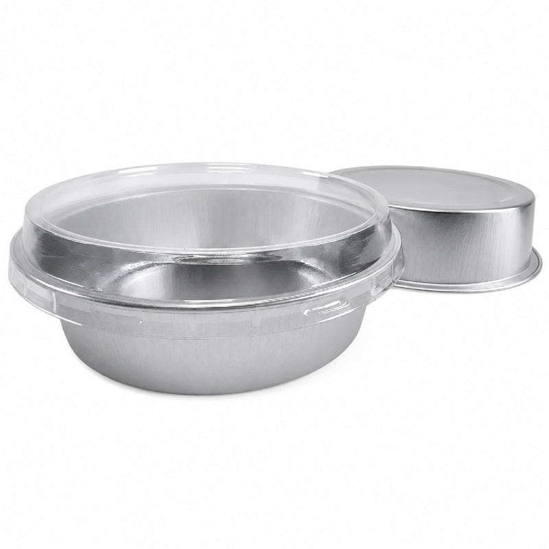8 oz. Smooth wall Disposable Round Foil Pan with Snap-on Plastic Lid  #A42P