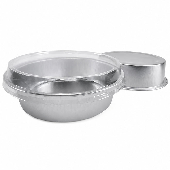 Bandeja de aluminio redonda desechable de pared lisa de 8 oz con tapa de plástico a presión n.° A42P