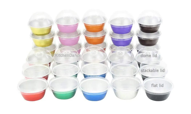 4 oz. Colored Foil Ramekins / Baking Cups with Plastic Lid    #A50P KitchenDance