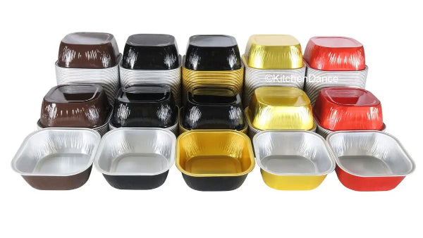 4" Square Colored Aluminum Foil Dessert Pan #A6NL KitchenDance