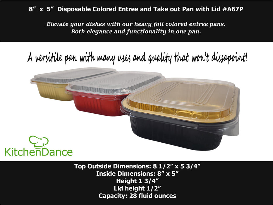 8" x 5" Colored Heavy Aluminum Entrée Pan with Plastic Lid #A67P