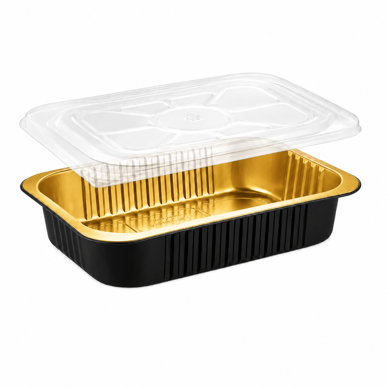 Bandeja para platos principales de aluminio resistente de 11" x 7" con tapa de plástico, color n.° A71P