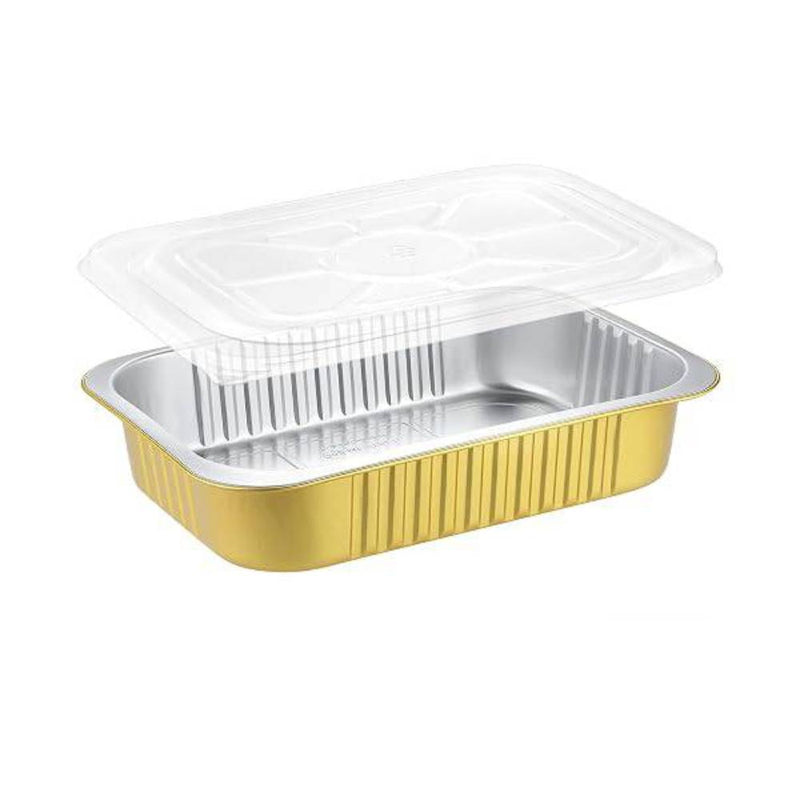 Bandeja para platos principales de aluminio resistente de 11" x 7" con tapa de plástico, color n.° A71P