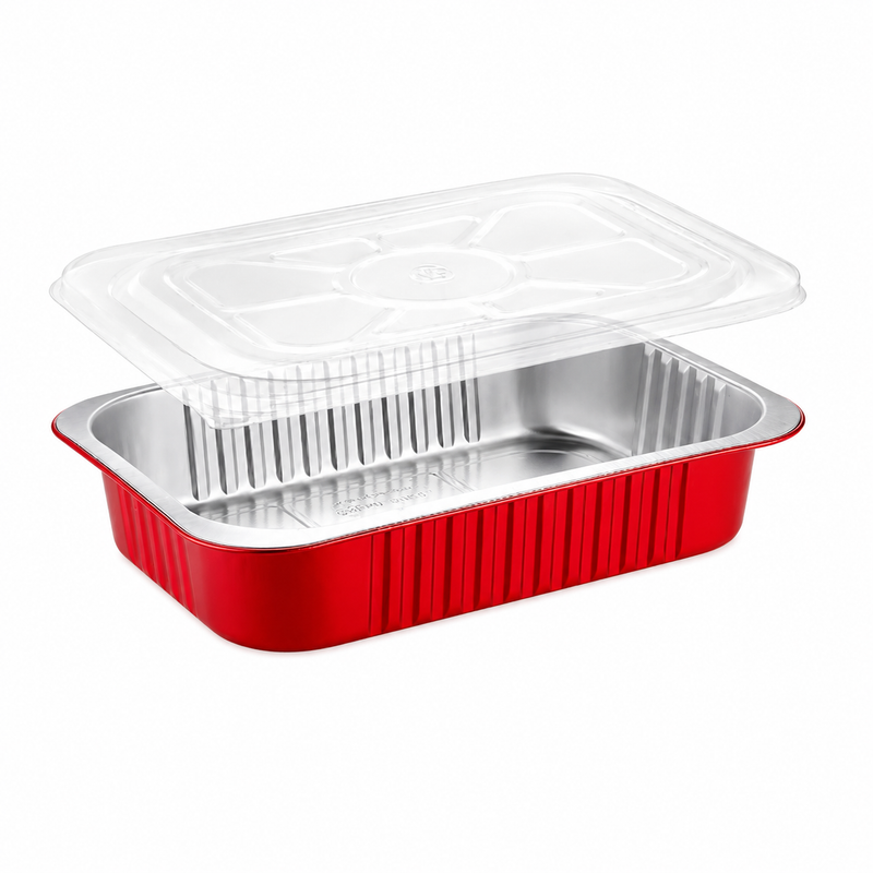 Bandeja para platos principales de aluminio resistente de 11" x 7" con tapa de plástico, color n.° A71P