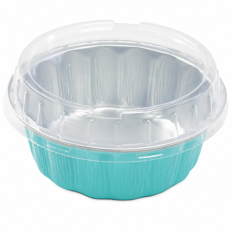 8 oz. Disposable Round Aluminum Foil Pan with Snap-on Plastic Lid - #A8P