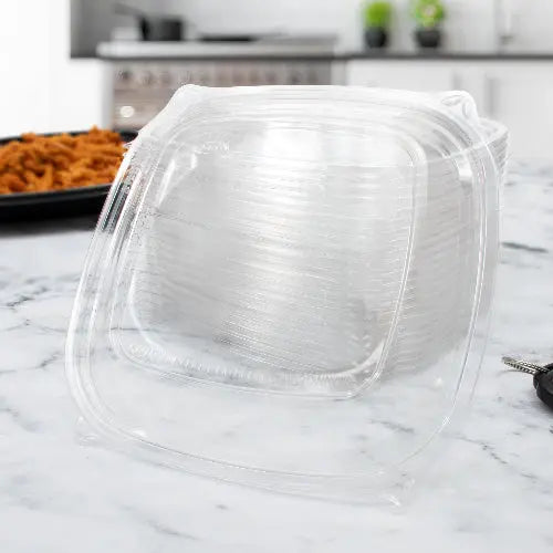 Dart 24-64 oz. Clear PET Plastic Large Square Lid - Sleeve of 63 - #C2464BDL