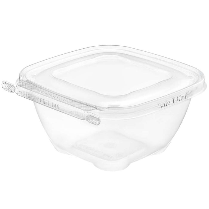 Safe-T-Chef 5x5 Tamper Evident & Tamper Resistant Microwaveable Flat Lid Clamshell Container, 24 oz. - #C5524F