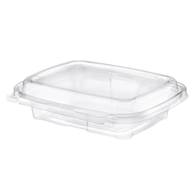 Safe-T-Chef 16 oz. Tamper Evident Microwavable Hinged Takeout Container with Dome Lid - #C8616D