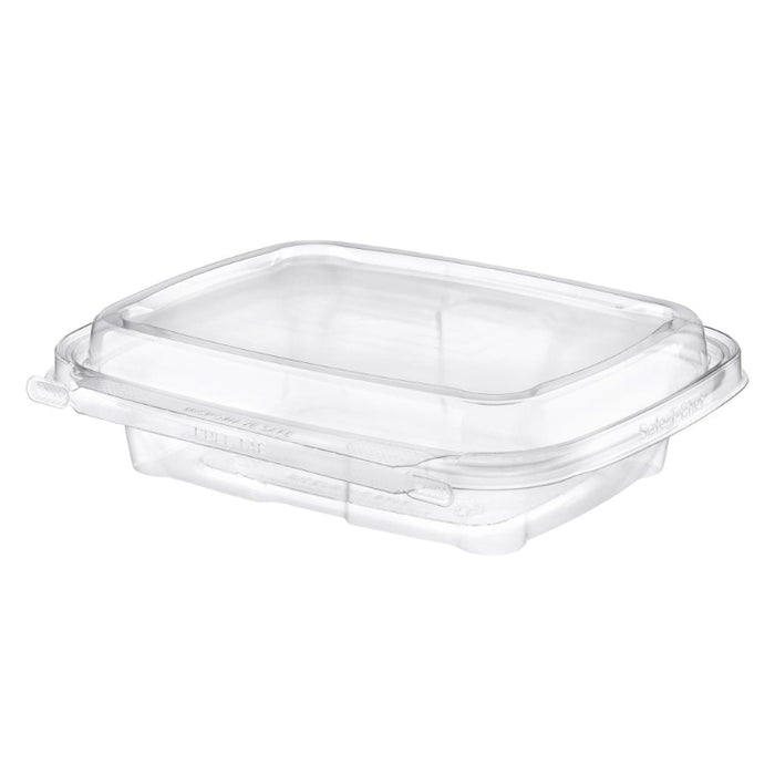 Safe-T-Chef 16 oz. Tamper Evident Microwavable Hinged Takeout Container with Dome Lid - #C8616D