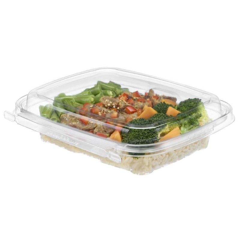 Safe-T-Chef 16 oz. Tamper Evident Microwavable Hinged Takeout Container with Dome Lid - #C8616D