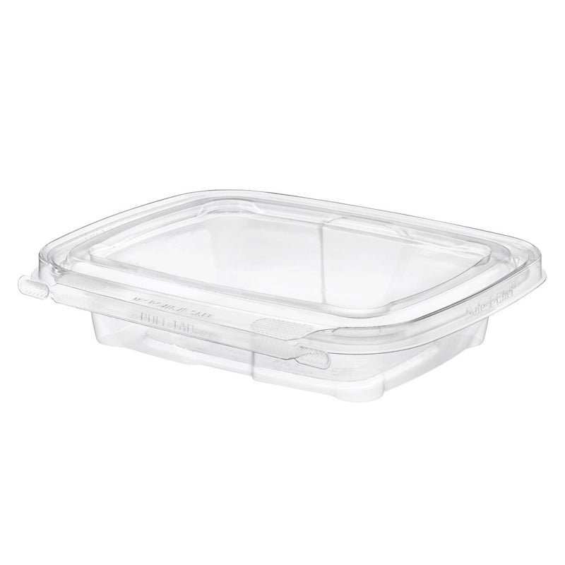 Safe-T-Chef 16 oz. Tamper Evident Microwavable Hinged Takeout Container with Flat Lid - #C8616F