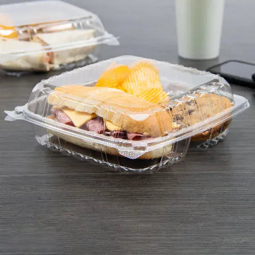 Dart 8.8 x 9.3" Clear OPS Plastic 3-Compartment Hinged Container - #C95PST3