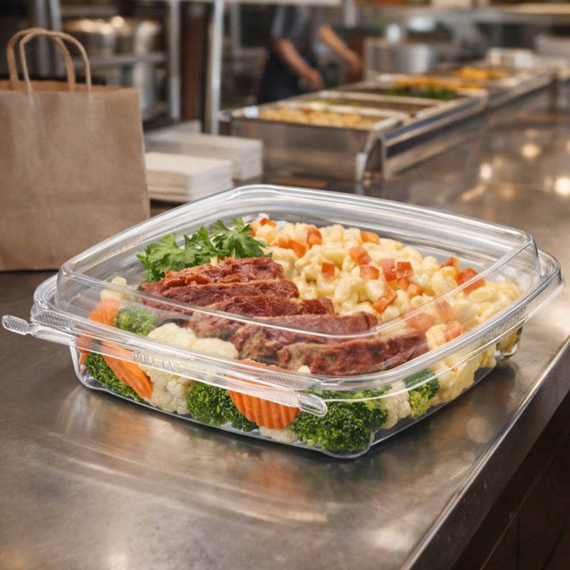 Safe-T-Chef 44 oz. Tamper Resistant 9 x 9" Microwavable Clamshell Takeout Container
