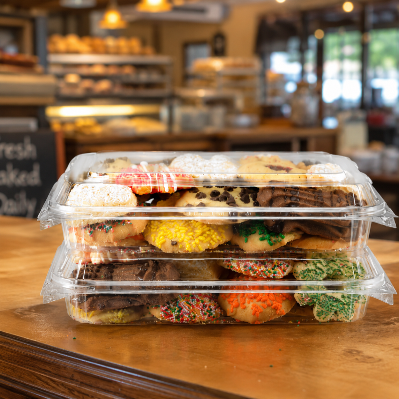 CrystalFresh 9 x 6 Rectangular No Rib Design Hinged Bakery Container w/ Low Dome Lid - #CF6030