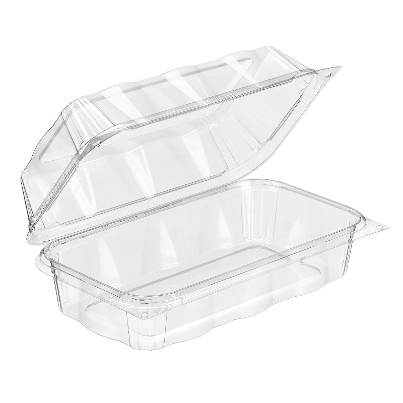 CrystalFresh 8 x 4 Rectangular No Rib Design Hinged Bakery Container - #CF6035