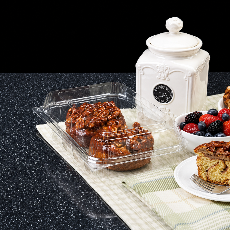 CrystalFresh 8 x 4 Rectangular No Rib Design Hinged Bakery Container - #CF6035