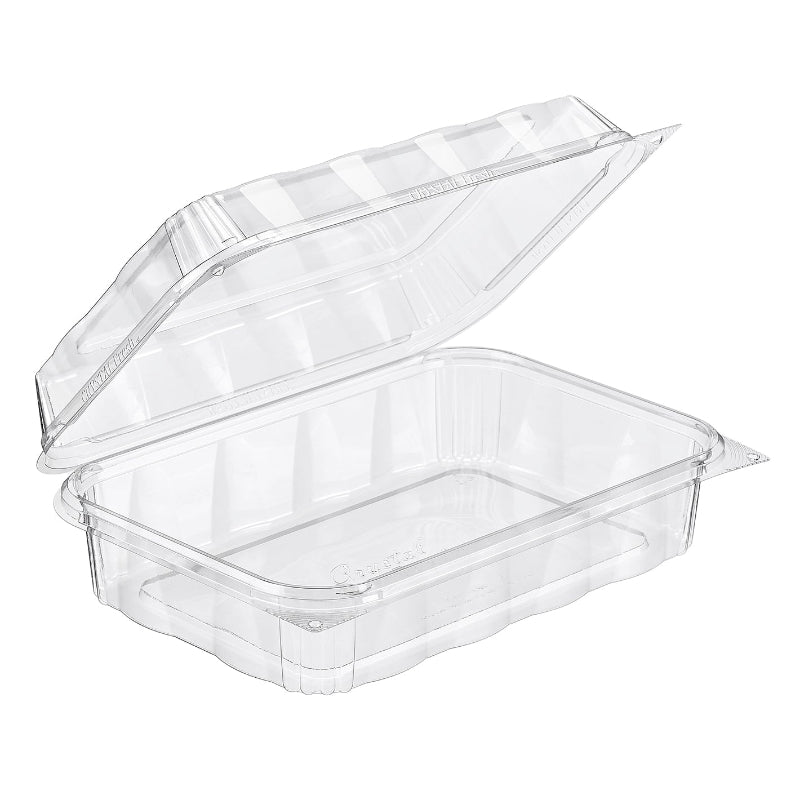 CrystalFresh 9 x 6 Rectangular No Rib Design Hinged Bakery Container w/ High Dome Lid - #CF6040