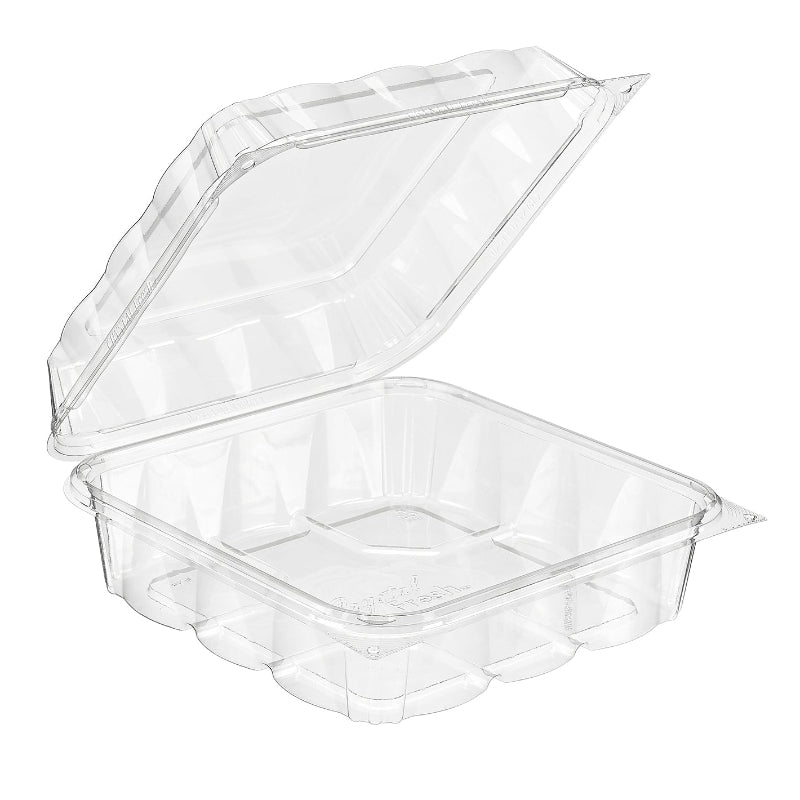 CrystalFresh 8 x 8 Rectangular No Rib Design Hinged Bakery Container - #CF6070