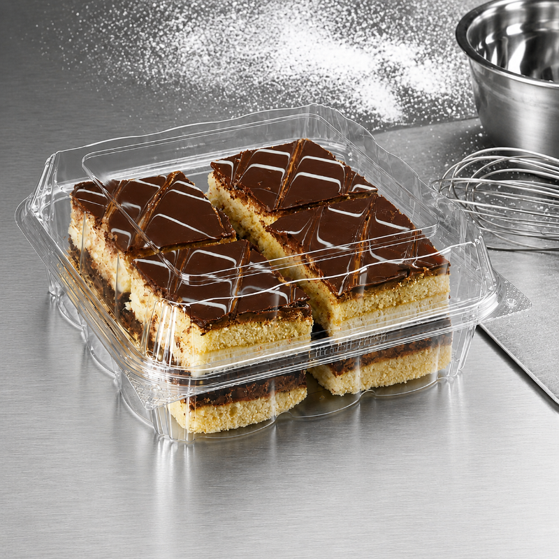 CrystalFresh 8 x 8 Rectangular No Rib Design Hinged Bakery Container - #CF6070