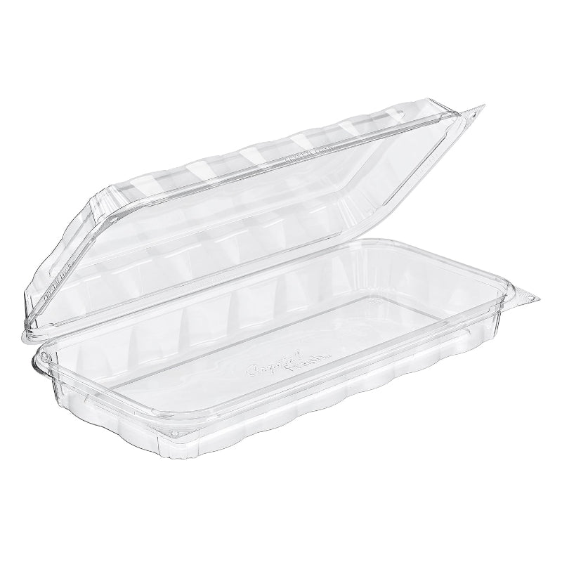CrystalFresh 13 x 6 Rectangular No Rib Design Hinged Bakery Container with Low Dome Lid - #CF6090