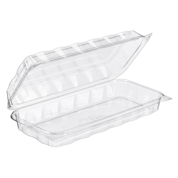CrystalFresh 13 x 6 Rectangular No Rib Design Hinged Bakery Container with High Dome Lid - #CF6095