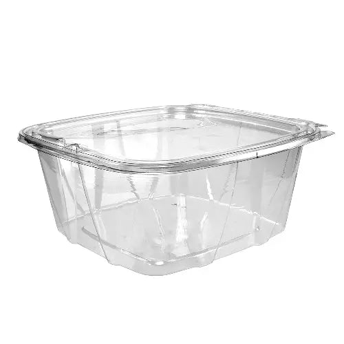 Dart 64 oz. Clear PET Plastic Tamper-Evident/Resistant Container w/ Flat Lid - #CH64DEF
