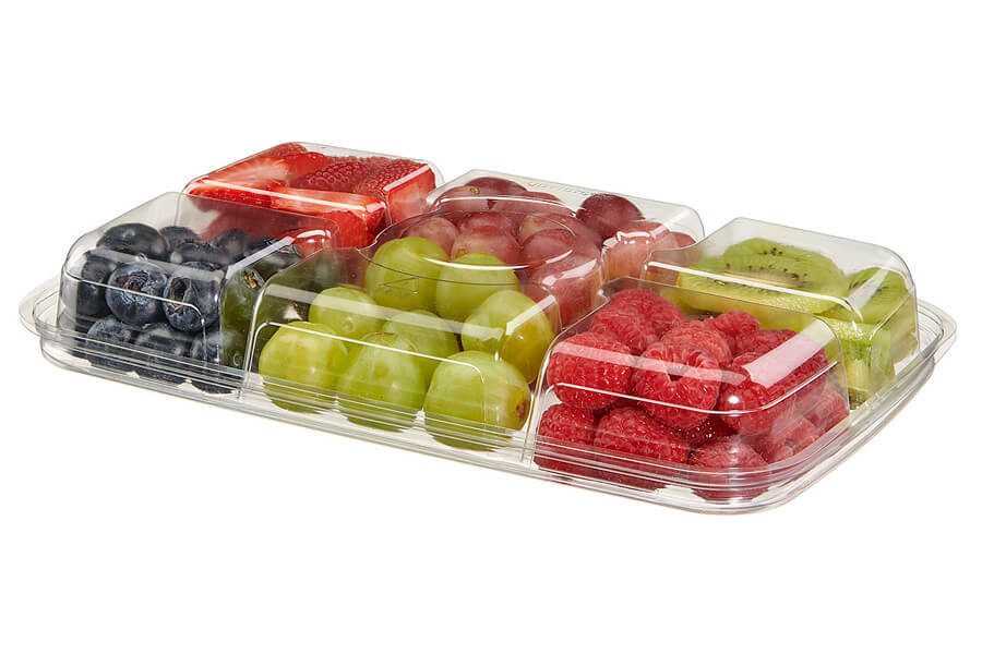 42 oz. Two-Piece 5-Compartment Plastic Platter with Anti-Migration - #PLQ40C5
