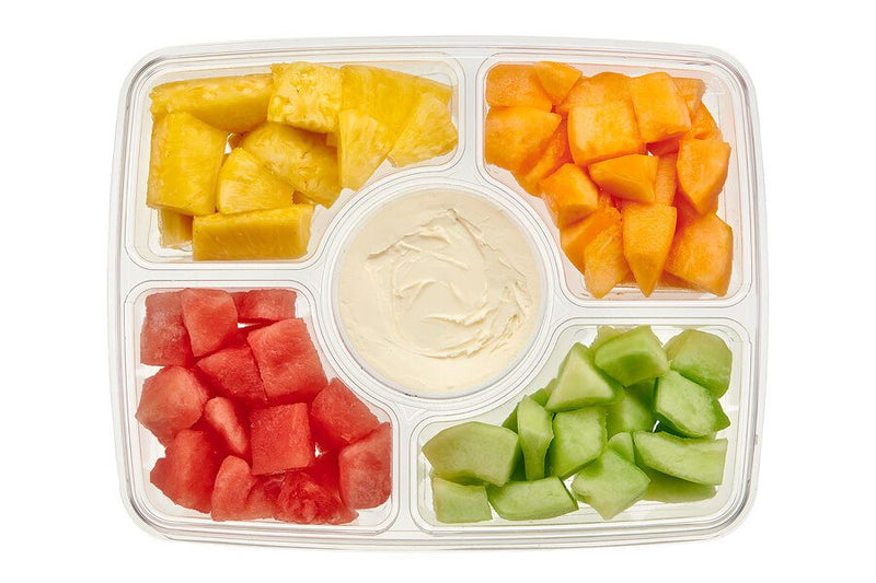 117 oz. Rectangular Two Piece 4-Compartment Deli Platter with Center Dip Cup - #PLQ116C4R