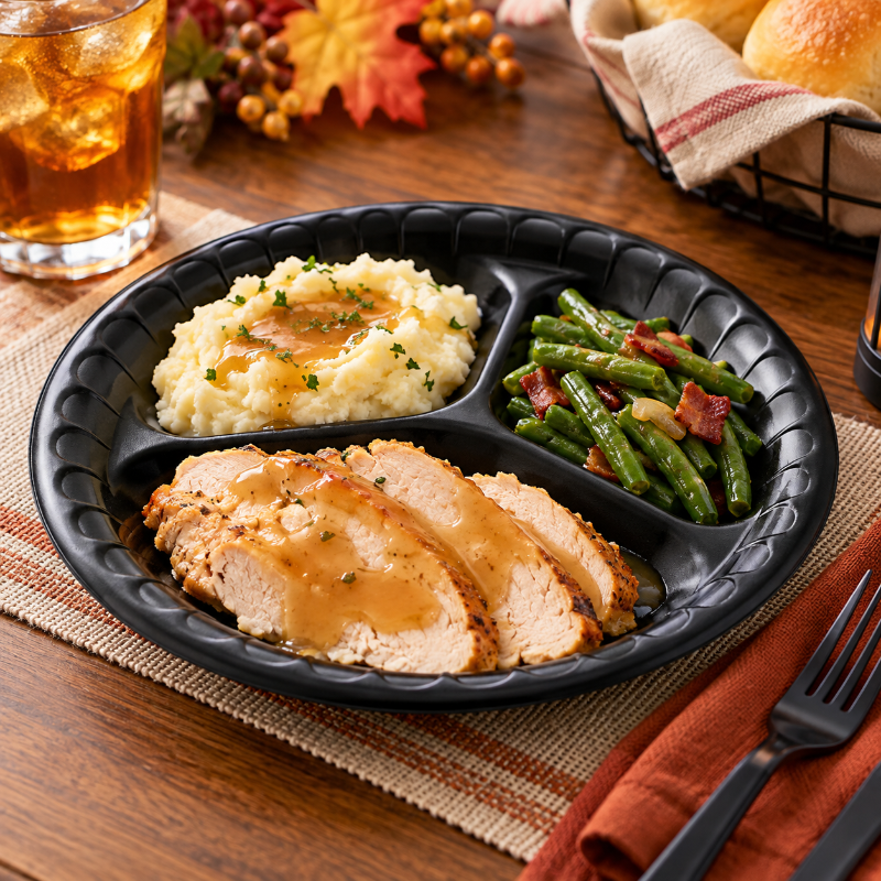 9" Placesetter 3-Compartment Deluxe Laminated PS Foam Plate - Sleeve of 125 - #YTKB00110000