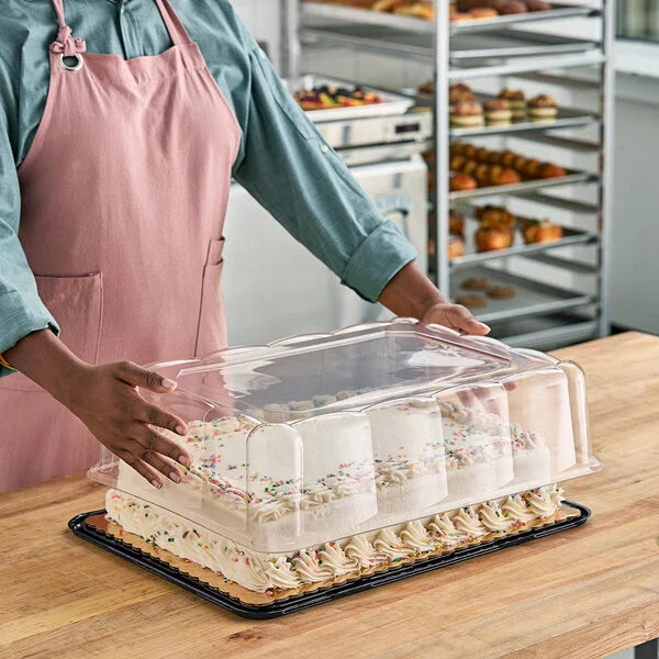 D&W Fine Pack Black PET 1/2 Sheet Cake Base with Low Dome Lid - Pack of 10 - #DC92P