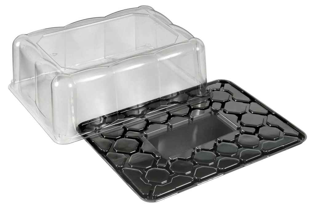 D&W Fine Pack Black PET 1/4 Sheet Cake Base with High Dome Lid - #DC82P