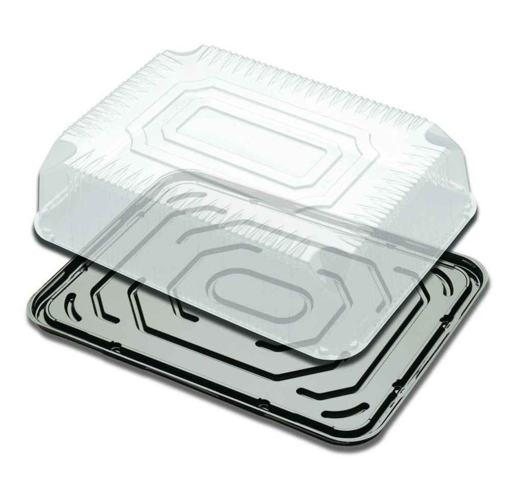 D&W Fine Pack Black 1/4 Sheet OPS Cake Base with Low Dome Lid - #G83