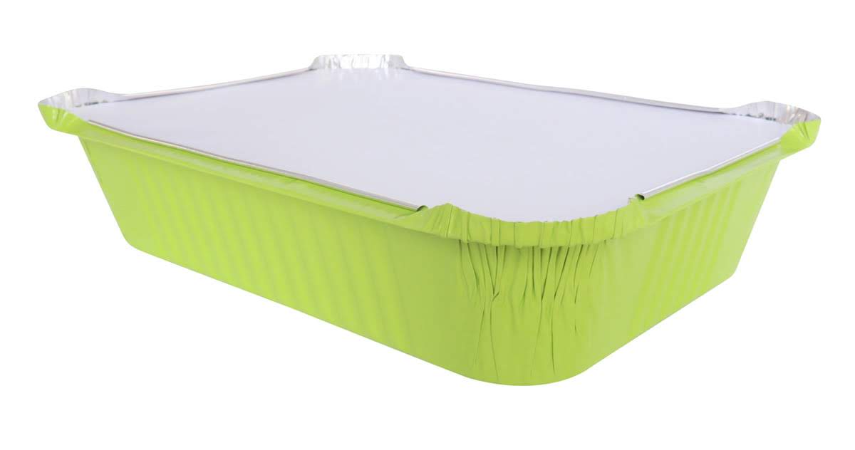 Colored Disposable Aluminum 3.75 Pound Carryout pan w/ Board Lid #3227L