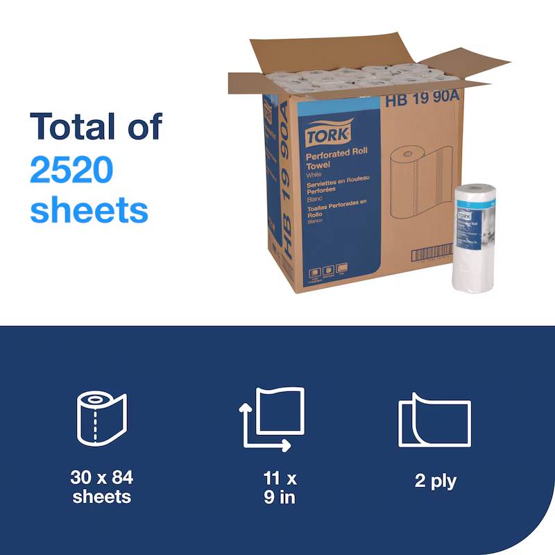 Tork 2 Ply Perforated White Roll Towel - #HB1990A