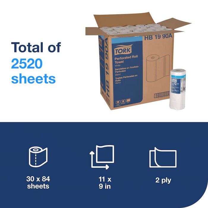Tork 2 Ply Perforated White Roll Towel - #HB1990A