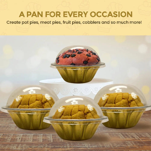 18 oz. Jumbo Disposable Aluminum Colored Pot Pie Pan with Dome Lid #A57P KitchenDance