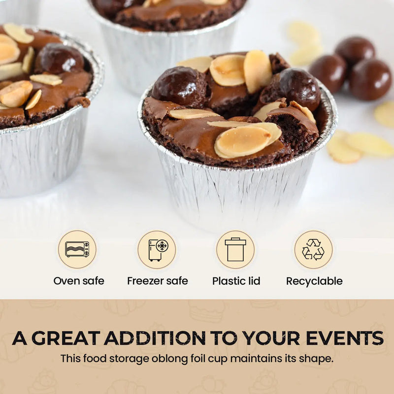 7 oz. Disposable Aluminum Foil Dessert Cup with Plastic Lid   #1210P KitchenDance