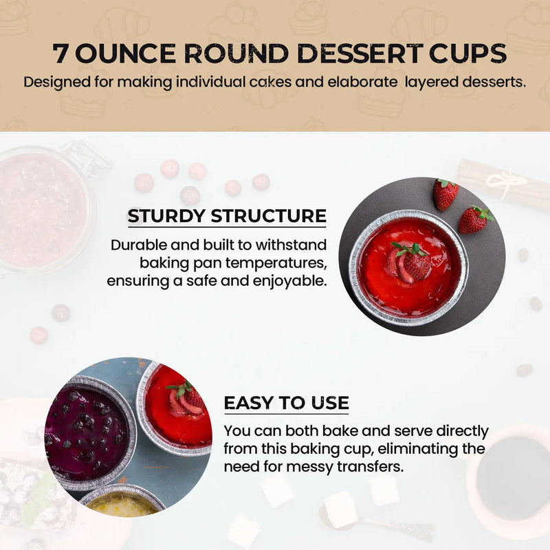 7 oz. Disposable Aluminum Foil Dessert Cup with Plastic Lid   #1210P KitchenDance