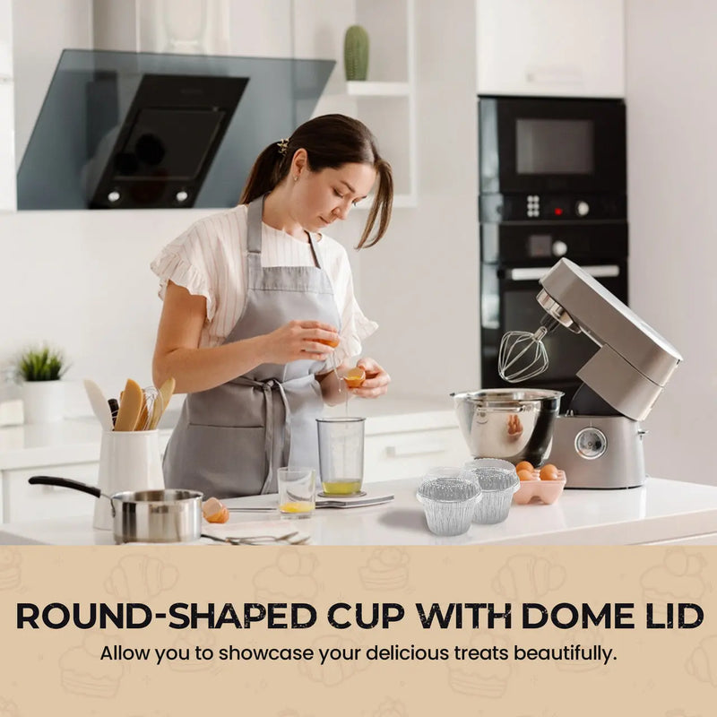 7 oz. Disposable Aluminum Foil Dessert Cup with Plastic Lid   #1210P KitchenDance
