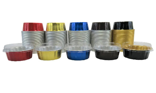 disposable aluminum foil 8 ounce round desert pans, holiday baking pan, food container with a plastic snap on lid