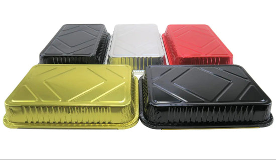 Disposable Colored Aluminum  4½  Lb. Carryout Pan with Plastic Lid #52180P KitchenDance